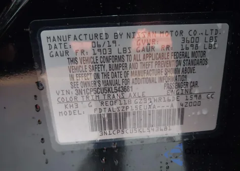 2019 Nissan Kicks Sv from USA, damaged, VIN 3N1CP5CU5KL543681